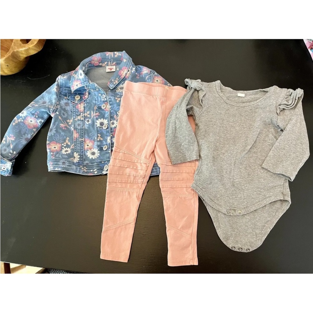 Denim Jean Jacket 3pc Size 2T Floral Legging Set Outfit Tucker Tate.